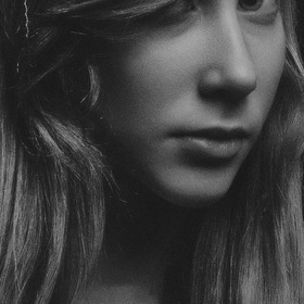 Portrait, girl, black and white, studio, profile,